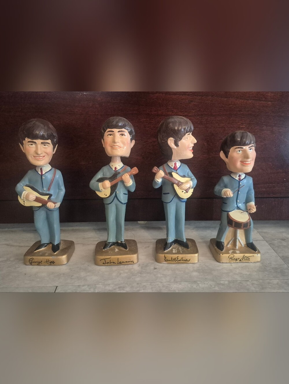 The Beatles • Original Set of 4  1964 Car Mascots • 8" Bobble heads / Nodders